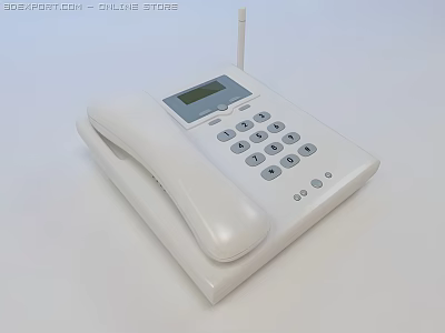 Modern White Cordless Landline Phone With LCD Display Numeric Keypad And Antenna 3d model