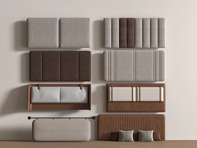 Upholstered Bed Headboards in Gray Brown Padded Striped Wooden with Cushion Designs 3d model