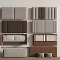 Upholstered Bed Headboards in Gray Brown Padded Striped Wooden with Cushion Designs