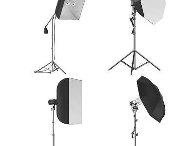 Professional Photography Lighting Equipment With Softbox Umbrella And Tripod Stands 3d model