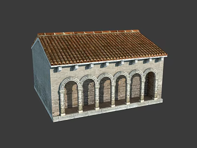 Classical European Architecture With Arched Doorways Red Tiled Roof And Stone Facade 3d model