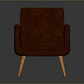 Stylish Brown Leather Single Seater Sofa With Modern Design Wooden Legs And Armrests