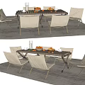 Outdoor Wooden Dining Table With Comfortable Chairs And Stylish Fruit Setting 3d model