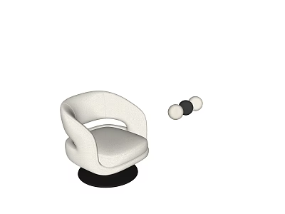 Modern Leisure Chair with Curved Armrests White Upholstery Black Round Base and Decorative Spherical Accents 3d model