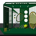 Tennis Themed Green Photo Spot With Rackets Balls Net And Olympic Decorations