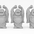 Golden Gray and Colorful Laughing Buddha Sculptures with Raised Hands and Smiling Faces