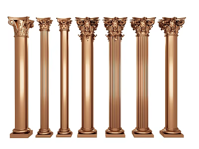 Multiple Ornate Golden Roman Columns With Classical Design And Intricate Capitals 3d model