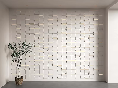 Modern Sofa Background Wall With White Geometric Panel Design And Illuminated Accent 3d model