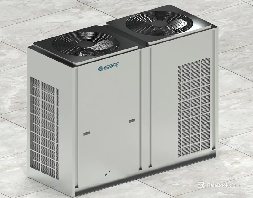GREE Air Conditioner Outdoor Unit Air Outlet With Two Units On Tile Floor 3d model 