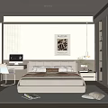 Modern Bedroom Interior With King Size Bed Nightstand Artwork Desk Chair And Rug