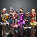 Colorful Character And Creature Figurines Featuring Armored Warriors Robed Mages Colored Bases