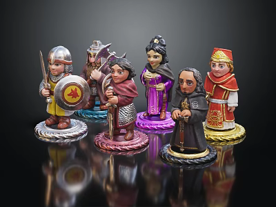 Colorful Character And Creature Figurines Featuring Armored Warriors Robed Mages Colored Bases 3d model