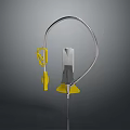 Modern Chandelier With Curved Silver Frame And Yellow Decorative Accents For Interior