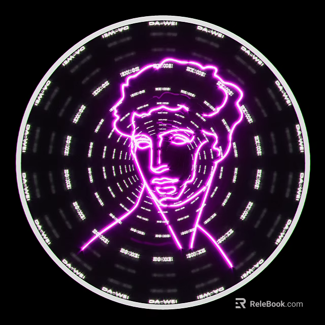 Decorative Neon Light Circular Design With Purple Human Figure Outline Glowing Effect On Black Background 3d model 