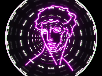 Decorative Neon Light Circular Design With Purple Human Figure Outline Glowing Effect On Black Background 3d model