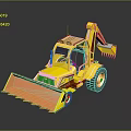 Yellow Wheeled Backhoe Loader With Orange Front Bucket And Excavator Arm