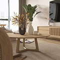 Modern Living Dining Room Interior With Light Colored Sofa Wooden Armchair And Circular Pendant Light