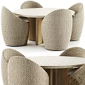 Modern Round Table and Woven Rattan Chair Set with Wooden Legs and Comfortable Seats