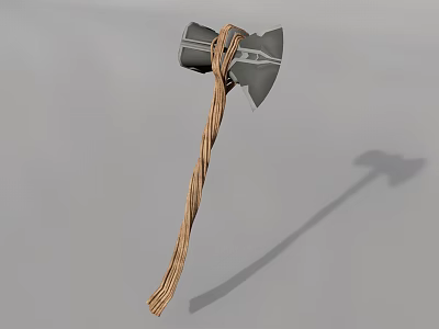 Traditional Metal Head Axe With Copper Rope Wrapped Handle And Gray Background Shadow 3d model