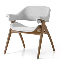 Modern Minimalist Dining Chair With Armrests Upholstered Fabric And Wooden Legs