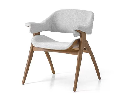 Modern Minimalist Dining Chair With Armrests Upholstered Fabric And Wooden Legs 3d model