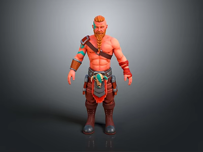 Game Movie Character Shirtless Red Haired Bearded Warrior With Tattooed Arms And Leather Apron 3d model