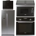 Stainless Steel Kitchen Appliances Including Refrigerator Microwave Oven And Range Hood