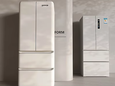 Minimalist Modern White Refrigerator And Freezer With Sleek Double Door Design For Home Kitchen 3d model