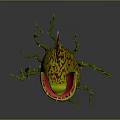 Carnivorous Plant Open Mouth Red Interior Sharp Teeth Green Yellow Spotted Exterior Vines Red Pot
