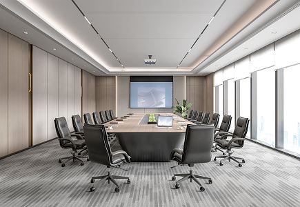 Modern Meeting Room Conference Table and Chair Office Chair Projection Curtain 3d model