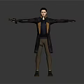 Male Game and Movie Character in Long Coat Holding Gun with Arms Outstretched