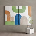 Colorful Abstract Wall Art With Green Orange Blue Beige Curves And Textured Design