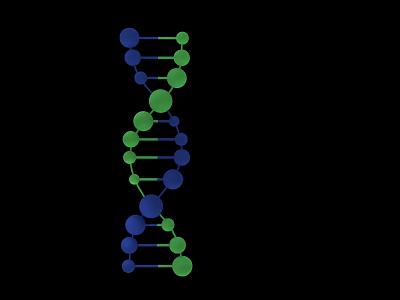 Biological DNA Double Helix Structure With Blue Green Spheres On Black Background 3d model
