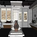 Traditional Chinese Art Exhibition Hall Interior With Ceramic Vases Paintings And Display Shelves