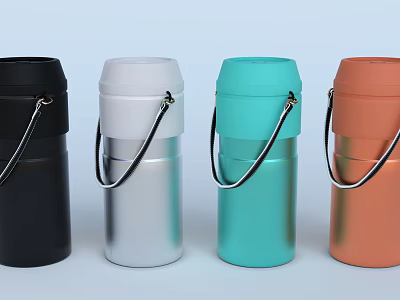 Four Various Colors Metallic Insulated Cups with Carrying Straps Modern Design 3d model