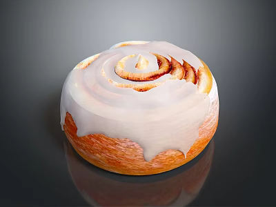 Freshly Baked Cinnamon Roll With Swirled Layers Golden Crust And White Icing 3d model