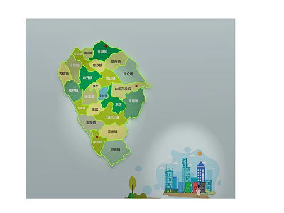 Decorative Wall Decor With Detailed Map And Colorful City Building Illustrations 3d model