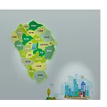 Decorative Wall Decor With Detailed Map And Colorful City Building Illustrations