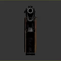 Classic Black Pistol With Wooden Grip Metal Body And Emblem On Handle Design