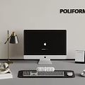 POLIFORM Modern Workspace With iMac Lamp Headphones Books Keyboard Mouse And Cup