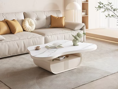 Modern Living Room Interior With Elegant Marble Coffee Table And Storage Design 3d model