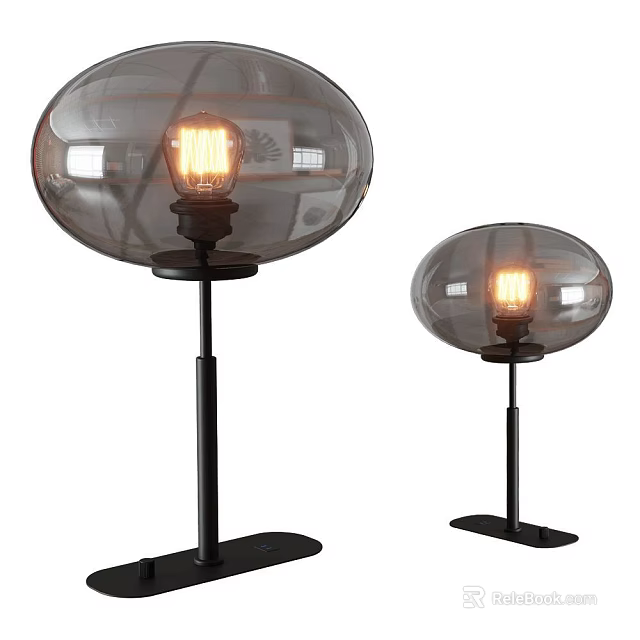 Transparent Spherical Table Lamps With Lit Bulb Black Base And Stand Design 3d model 