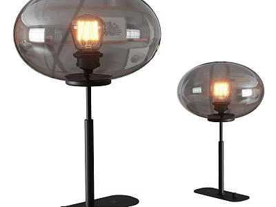 Transparent Spherical Table Lamps With Lit Bulb Black Base And Stand Design 3d model