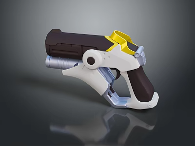 Futuristic Sci Fi Handgun with White Yellow Color Accents Ergonomic Grip and Streamlined Design 3d model