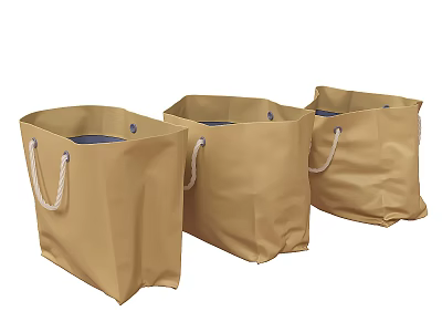 Set of Three Beige Fabric Storage Baskets With White Handles 3d model