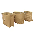 Set of Three Beige Fabric Storage Baskets With White Handles