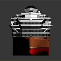 Modern Passenger Ferry With Orange Red Hull Green White Superstructure Multiple Windows And Deck Area