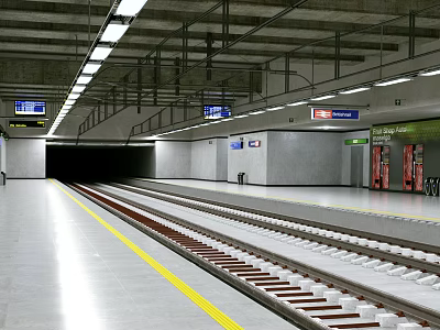 Modern Subway Station Platform With Tracks Directional Signs Lighting And Vending Machines 3d model