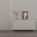 Modern Minimalist White Entryway Cabinet Sideboard With Clean Lines Vase Artwork And Books On Top