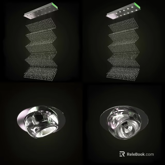 Modern Lighting Combination With Layered Mesh Pendant Lights And Recessed Spotlights 3d model 